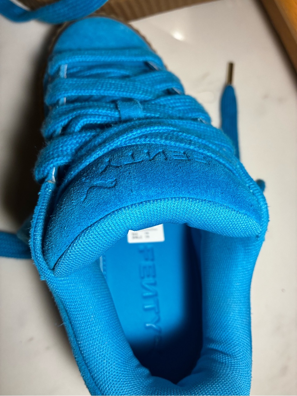 FENTY Women's Bright Blue Suede Platform Sneakers - Picture 7 of 10